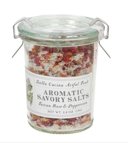 2.6 oz. jar of Bella Cucina Tuscan Rose & Pink Peppercorn Savory Salt