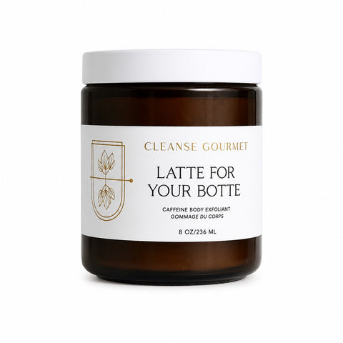 Cleanse Gourmet Latte for Your Botte in an amber glass jar with a white lid and white label, featuring gold and black text on a clean white background.
