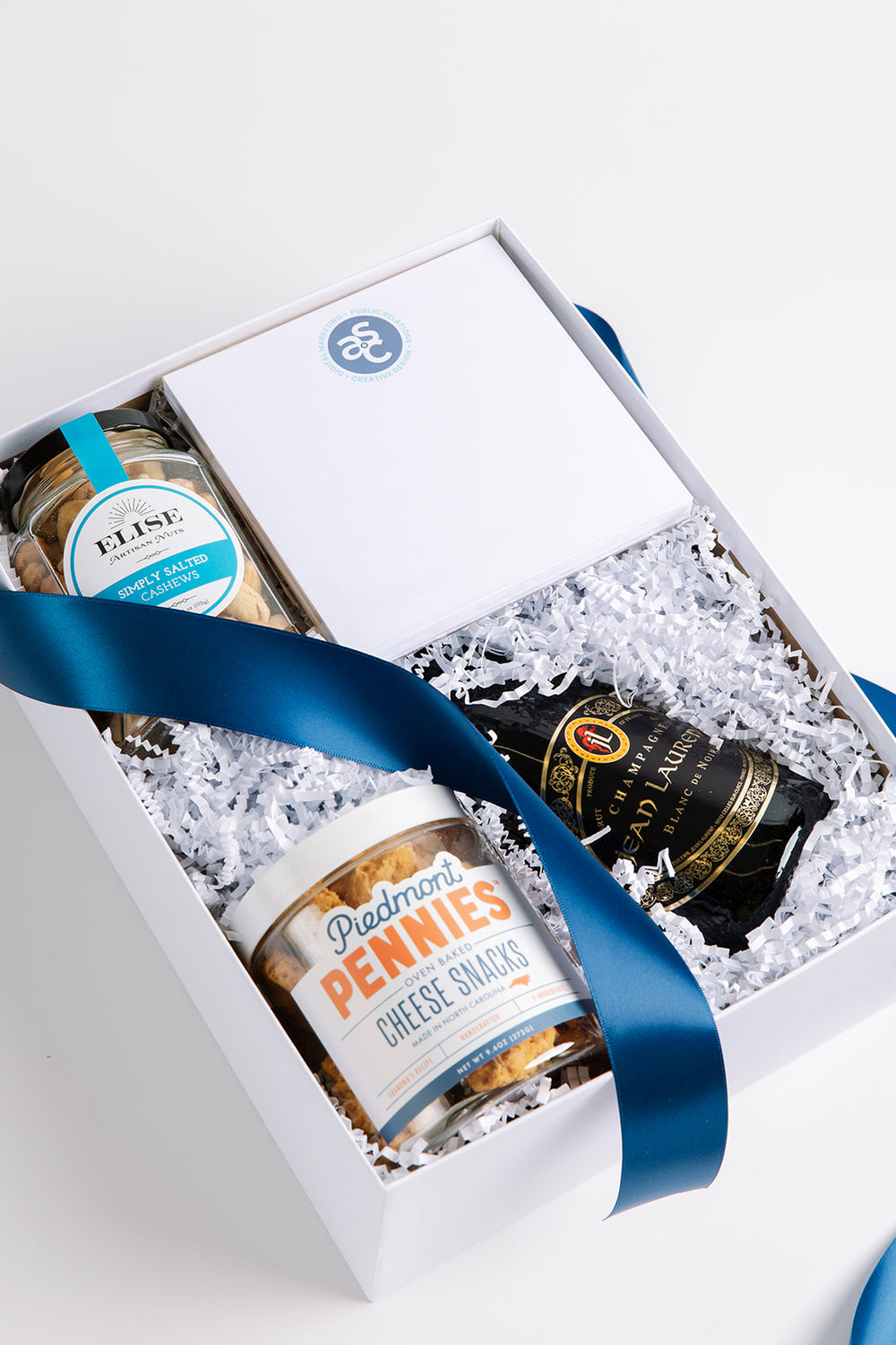 A beautifully curated and styled corporate gift box.