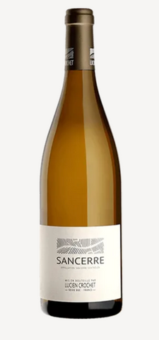 Bottle of Sancerre wine with a white label on a white background