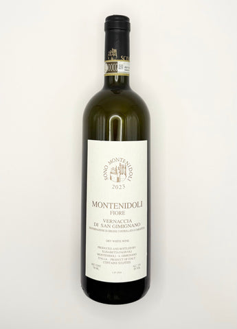A bottle of MONTENIDOLI FIORE VERNACCIA DI SAN GIMIGNANO
