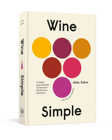 The book 'Wine Simple' by Aldo Sohm, featuring a cream-colored cover with a colorful geometric wine glass design and bold black typography.